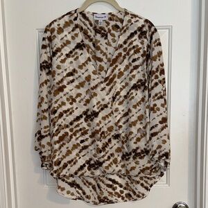 Veronica M Brown and Cream Printed Hi-Lo Blouse